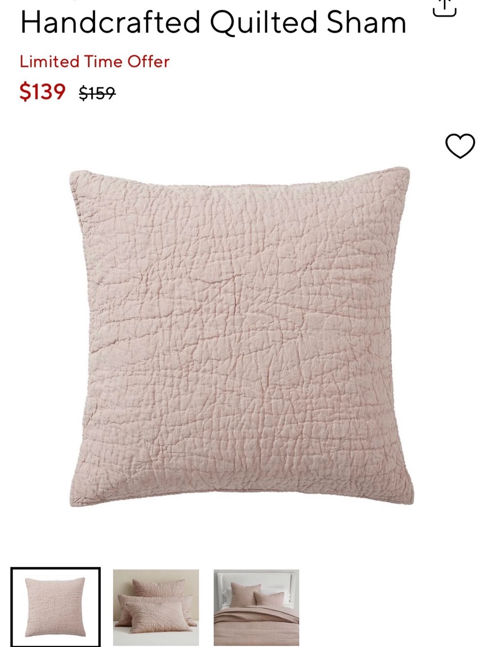 Pottery Barn Handcrafted Quilted Euro Shams (3) in Blush Pink (Smokey Quartz)